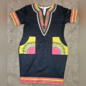 Fitted Tunic Dress (Black w/ Pink & Yellow Accent